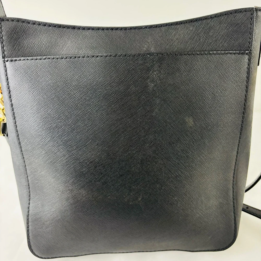 Micheal Kors Black Hamilton Traveler Leather Messenger Crossbody Bag‎